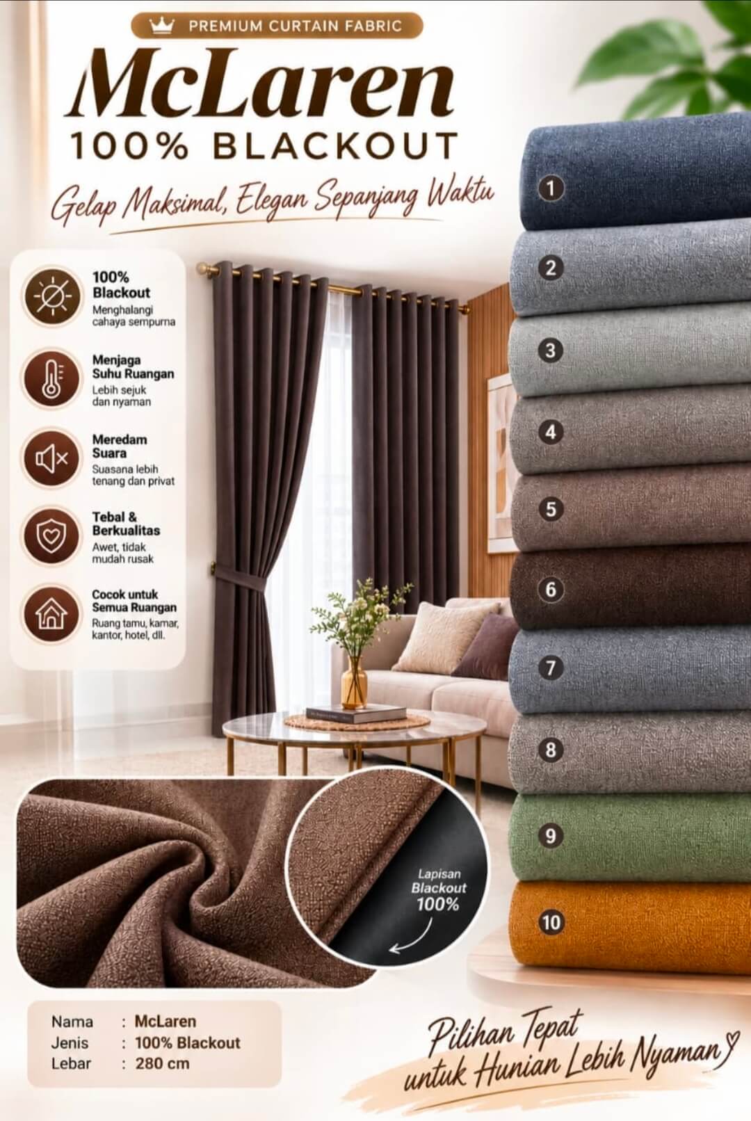 sempel bahan gorden blackout 100% pancoran