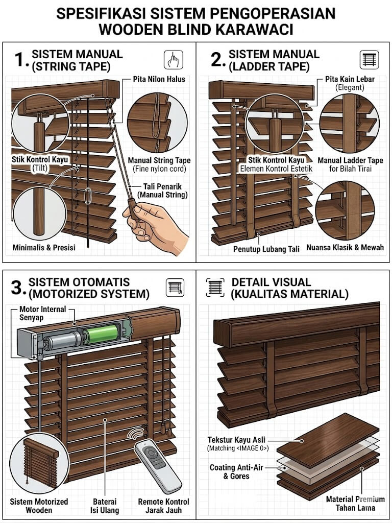 detail komponen wooden blind lippo karawaci